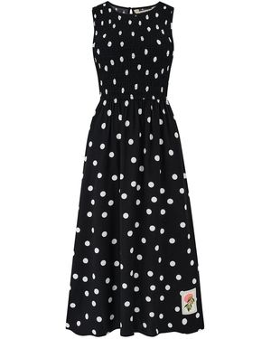 Sugarhill Janice Shirred Midi Dress Monochrome, Polka Dot - Black