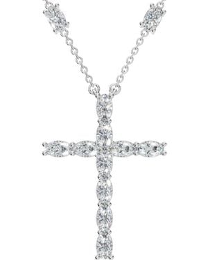 Aya Fine Jewelry Ten Kt Refined Faith Oval-Cut Lab Grown Diamond Cross Necklace - Metallic