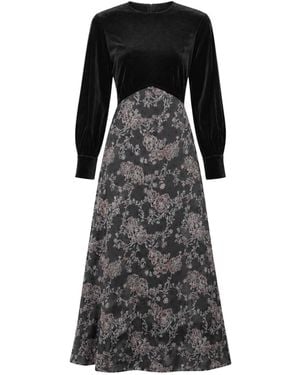 John Abgin Velvet Inverted V-Waist Midi Dress - Black