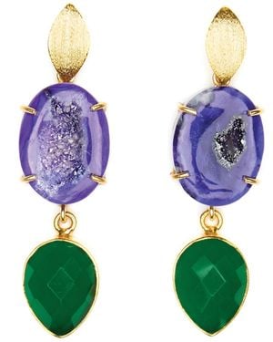 Magpie Rose Agate & Onyx Cocktail Earrings - Green