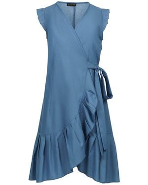 Conquista Ruffled Hem Cotton Wrap Dress - Blue