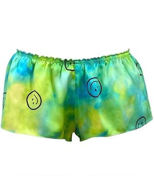 Roy G. Acid Smiley Tie Dye Silk Flutter Shorts - Green