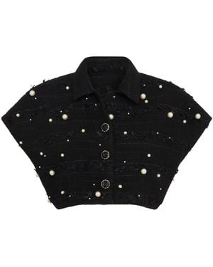 Sour Figs Faux Pearl-Embellished Cropped Vest - Black