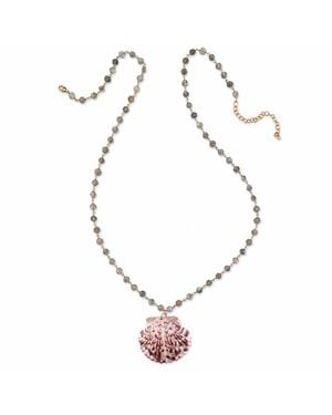 Heather Hawkins Jewelry Extra Long Scallop Shell Coin Gemstone Necklace - Metallic