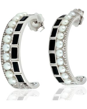 Artisan Pearl, Onyx & Diamond Hoop Earrings - White