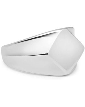 Nialaya Contemporary Squared Stainless Steel Cocktail Ring - White