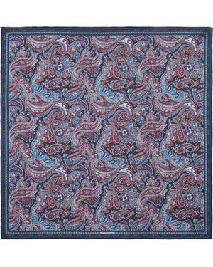 Otway & Orford 'Cypress' Paisley Silk Pocket Square - Blue