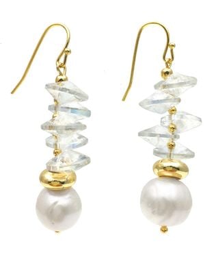 Farra Crystals With Freshwater Pearl Hook Earrings - White