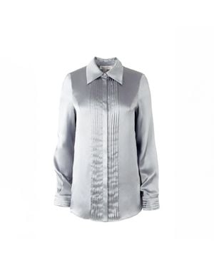 Solgo Atelier Solgo Pleated Silk Charmeuse Shirt - Gray