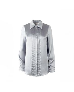 Solgo Atelier Solgo Pleated Silk Charmeuse Shirt - Gray