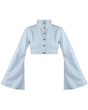 Kargede Leather Cropped Jacket – High Neck, Vegan Faux - Blue