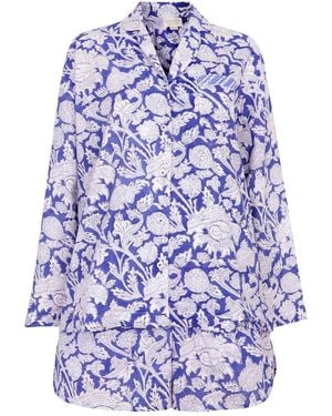 NoLoGo-chic Hand Block Printed Cotton Pj Shorts Set - Blue