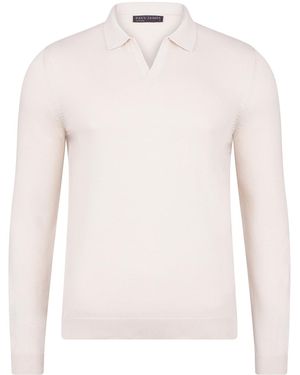 Paul James Knitwear Neutrals Lightweight Cotton Lyndon Buttonless Polo Shirt - Pink