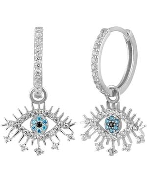 Spero London Evil Eye Earring Eye Eyelash Pave Sterling Earring - White