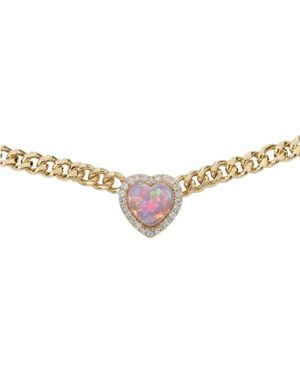 BLOOMTINE | Earth Angel HQ Loves Frequency Mini Plated Fire Opal Heart Choker Necklace - Pink
