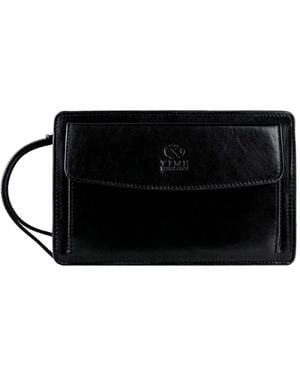 Time Resistance Leather Clutch Purse - Black