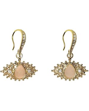Farra Evil Eye Adorned Rose Quartz Stone Earrings - Metallic