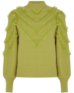 Sour Figs Chevron Ruffle-Detail Knit Jumper - Green