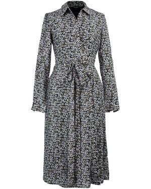Smart and Joy Italian Collar Wrap Belt Printed Dress - Grey
