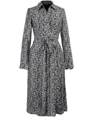 Smart and Joy Italian Collar Wrap Belt Printed Dress - Grey