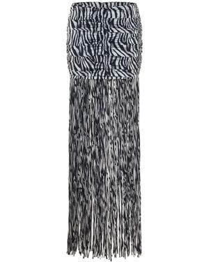 Maison sél Fringe Detail Mini Skirt - Gray