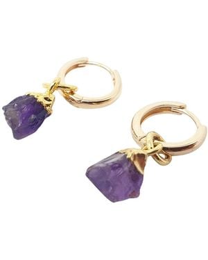 Sophelia Raw Amethyst February Birthstone Plated Huggies - Metallic