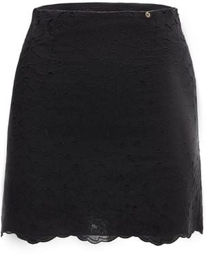 Nissa Embroidered Cotton Skirt - Black
