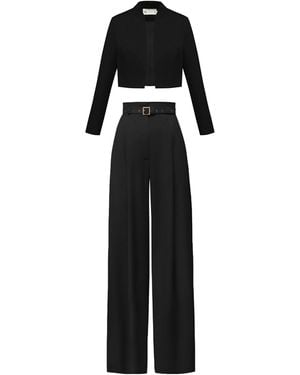 ALINA CERNĂTESCU Shanti Classic Office & Cocktail Set: Cropped Jacket & Palazzo Trousers - Black