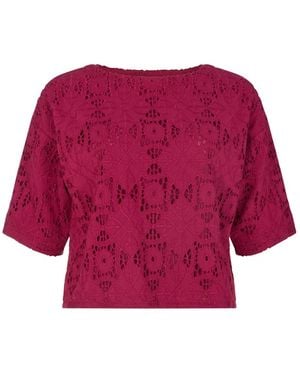 Raffya Opal Broderie Anglaise Split Open Back Blouse - Red