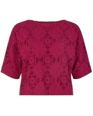 Raffya Opal Broderie Anglaise Split Open Back Blouse - Red