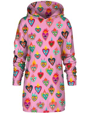 Aloha From Deer Mexican Hearts Oversize Hoodie Dress - Pink