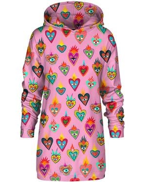 Aloha From Deer Mexican Hearts Oversize Hoodie Dress - Pink