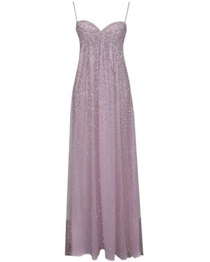 Miss Circle New York Wallie Rhinestone Embellished Mesh Backless Gown - Purple