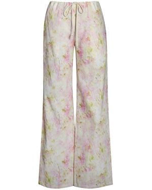 Miss Circle New York Laureen Floral Print Linen Straight Pants - Pink