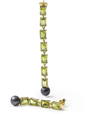German Kabirski Vera Asymmetric-Plated Earrings With Peridot & Pearl - Metallic