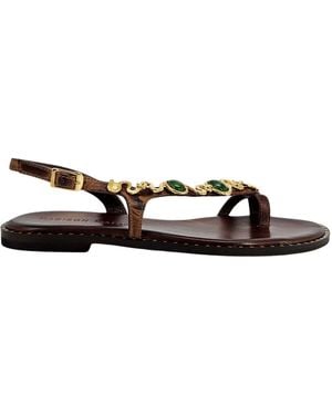 Madison Maison Chocolate Leather Flat Serpent Sandal - Brown