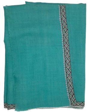 Kaminee Pure Cashmere Stole With & Hand-Embroidered Border - Green