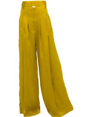 Ceva Cu Dichis High Waist Trousers Golden Vegan Silk - Yellow