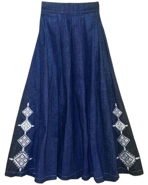 L2R THE LABEL Dark Embellished Emberloom Denim Maxi Skirt - Blue