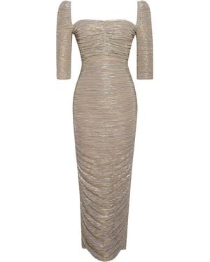 Miss Circle New York Sorrel Ruched Chiffon Long Maxi Dress - Metallic