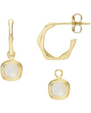 Auree Neutrals California Cushion Moonstone & Interchangeable Hoop Earrings - Metallic