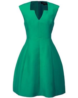 Smart and Joy Fit-And-Flare Satin Short Dress Square V Neckline - Green