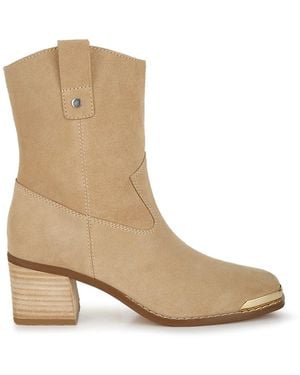 Rag & Co Neutrals Emberly Suede Square Toe Ankle Boots - Natural