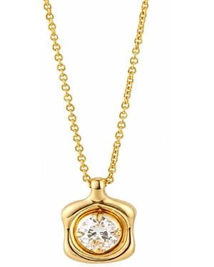 Artisan 14K Oval Diamond Pendant Necklace - Metallic