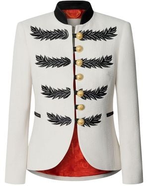 The Extreme Collection Embroidered Premium Linen Ecru Blazer Renata Love - White