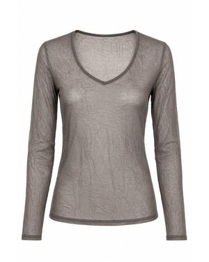 Conquista Crinkle Texture V-Neck Top - Grey