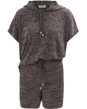 Peraluna Kaira Knitted Hooded Blouse & Shorts Matching Set - Gray