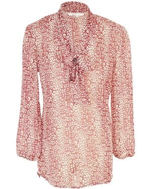 Jennafer Grace Brick Leopard Tie Blouse - Red