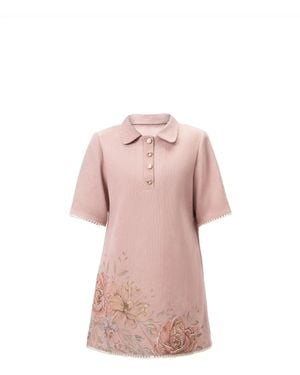 Rondooz Hand Painted Corduroy Shift Mini Dress With Hand Applied Embellishment - Pink