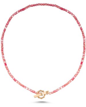 Ecce | Artisan Diamonds 14K Solid Colourful Pearl Bead Ecce Brand Bar Diamond Necklace - Red